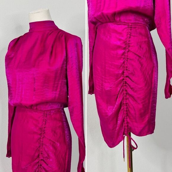 Finders Keepers Yasmine Fuchsia Ruched Dress XS/ 2 Valentine Date Cocktail Party - Picture 8 of 16